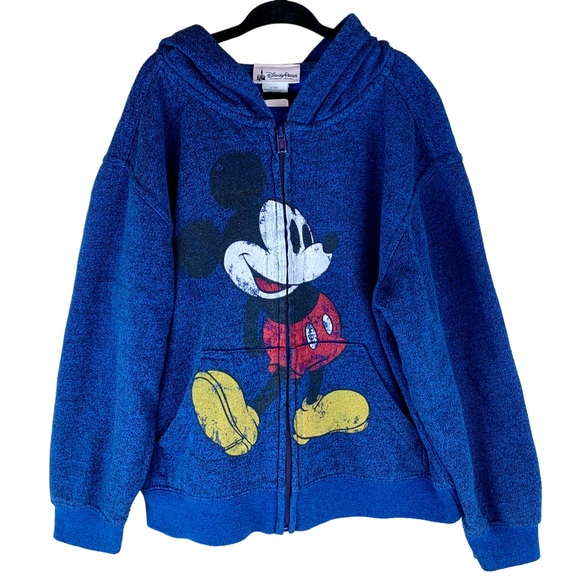 Disney Parks Disneyland Mickey Mouse Zip Hoodie Jacket Blue Vintage Wash Small - Picture 1 of 8